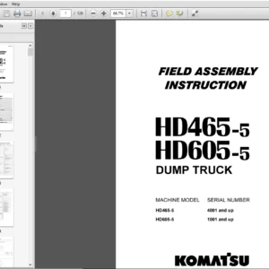 Komatsu HD465-5 HD605-5 Dump Truck Field Assembly Instruction Manual 4001and up, 1001 and up
