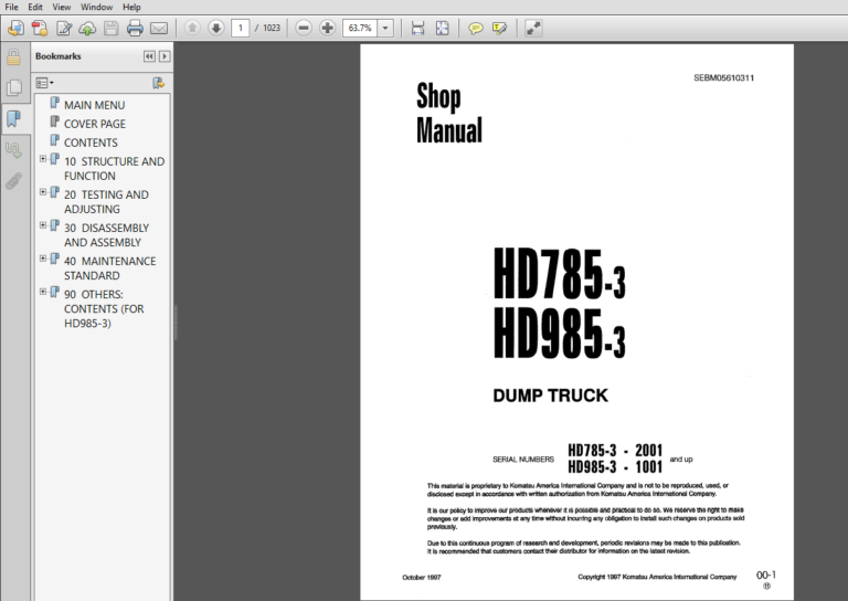 Komatsu HD785-3 HD985-3 Dump Truck Shop Manual SEBM05610311 - PDF