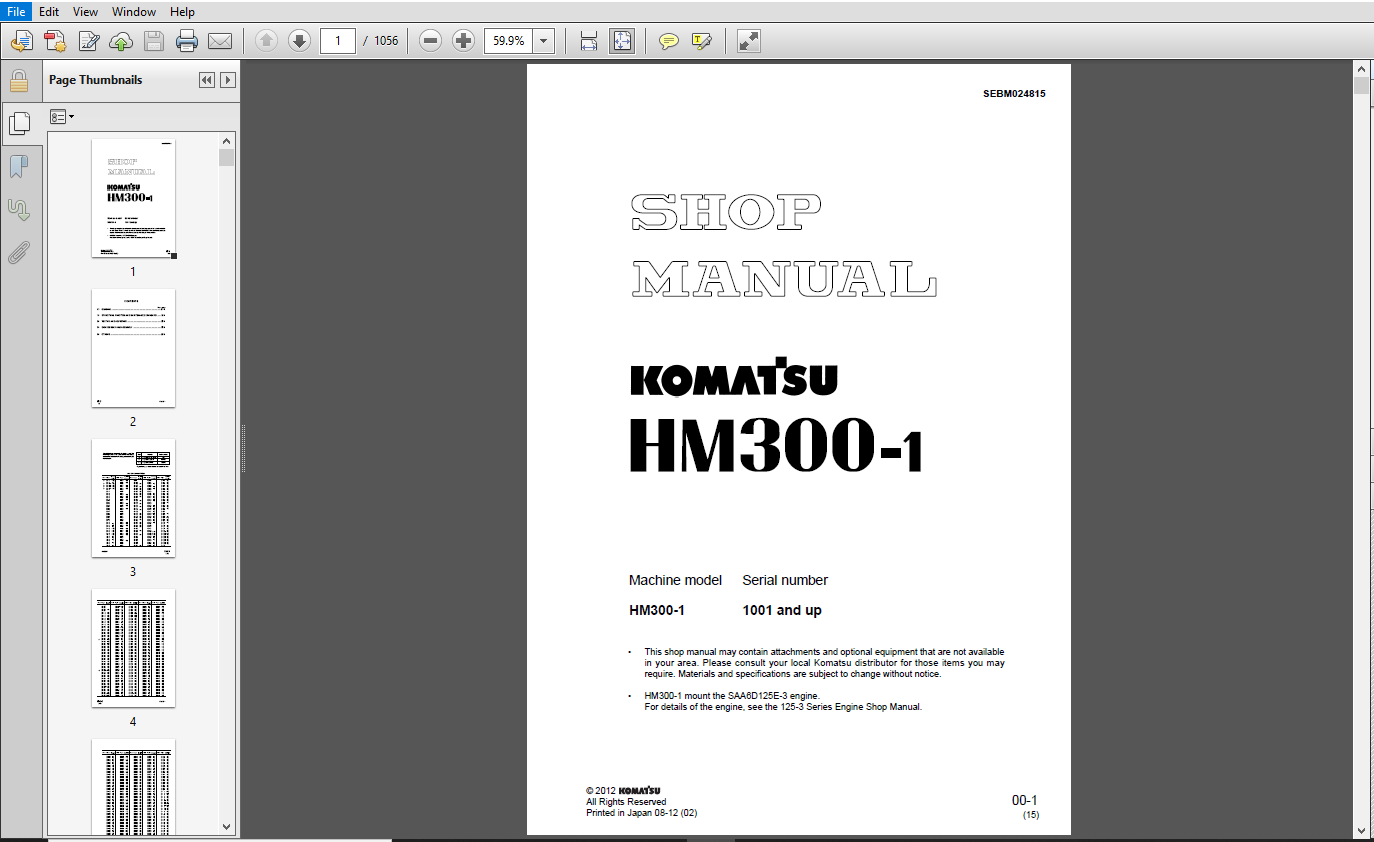 Komatsu HM300-1 Dump Truck Service Manual SEBM024815 - PDF DOWNLOAD ...