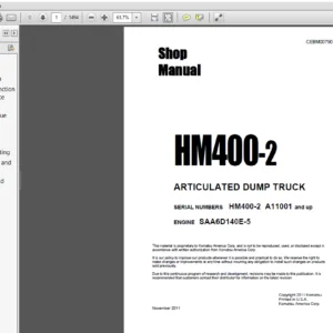 Komatsu HM400-2 ARTICULATED DUMP TRUCK Service Repair Manual - PDF Download