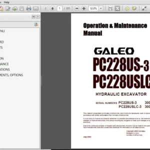 Komatsu Hydraulic Excavator Galeo PC228US-3 PC228USLC-3 Operation & Maintenance Manual - PDF DOWNLOAD