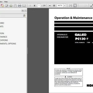 Komatsu Hydraulic Excavator PC130-7 Operation & Maintenance Manual SN 71994 and up - PDF DOWNLOAD