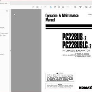 Komatsu Hydraulic Excavator PC228US-2 PC228USLC-2 Operation & Maintenance Manual SN 15001 and up - PDF DOWNLOAD