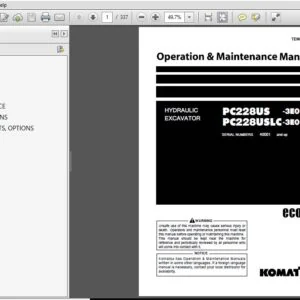 Komatsu Hydraulic Excavator PC228US-3EO PC228USLC-3EO Operation & Maintenance Manual SN 40001 and up