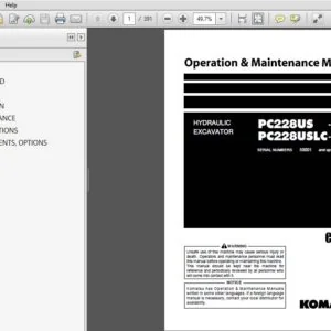 Komatsu Hydraulic Excavator PC228US-8 PC228USLC-8 Operation & Maintenance Manual SN 50001 and up