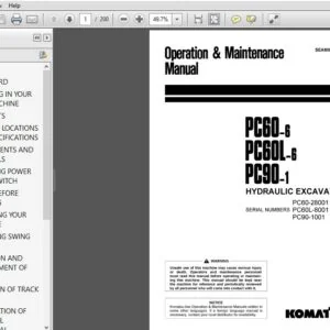 Komatsu Hydraulic Excavator PC60-6 PC60L-6 PC90-1 Operator & Maintenance Manual - PDF DOWNLOAD