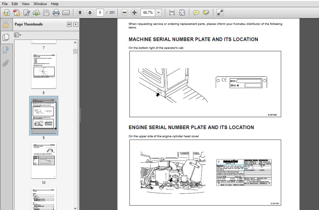 Komatsu Hydraulic Excavator PC60-7 Operator & Maintenance Manual SN ...