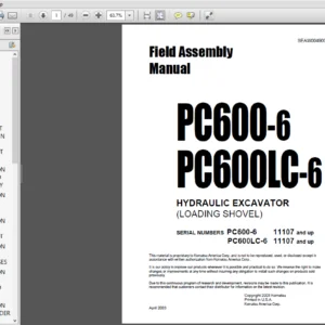 Komatsu Hydraulic Excavator PC600-6 PC600LC-6 Field Assembly Instruction Manual SEAW004900 - PDF DOWNLOAD