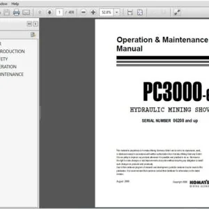 Komatsu Hydraulic Mining Shovel PC3000-6 Operation and Maintenance Manual SN 06208 and up DOWNLOAD