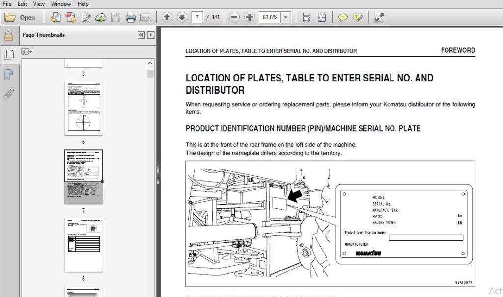 Komatsu Motor Grader GD555-5 Operation & Maintenance Manual SN 55008 ...