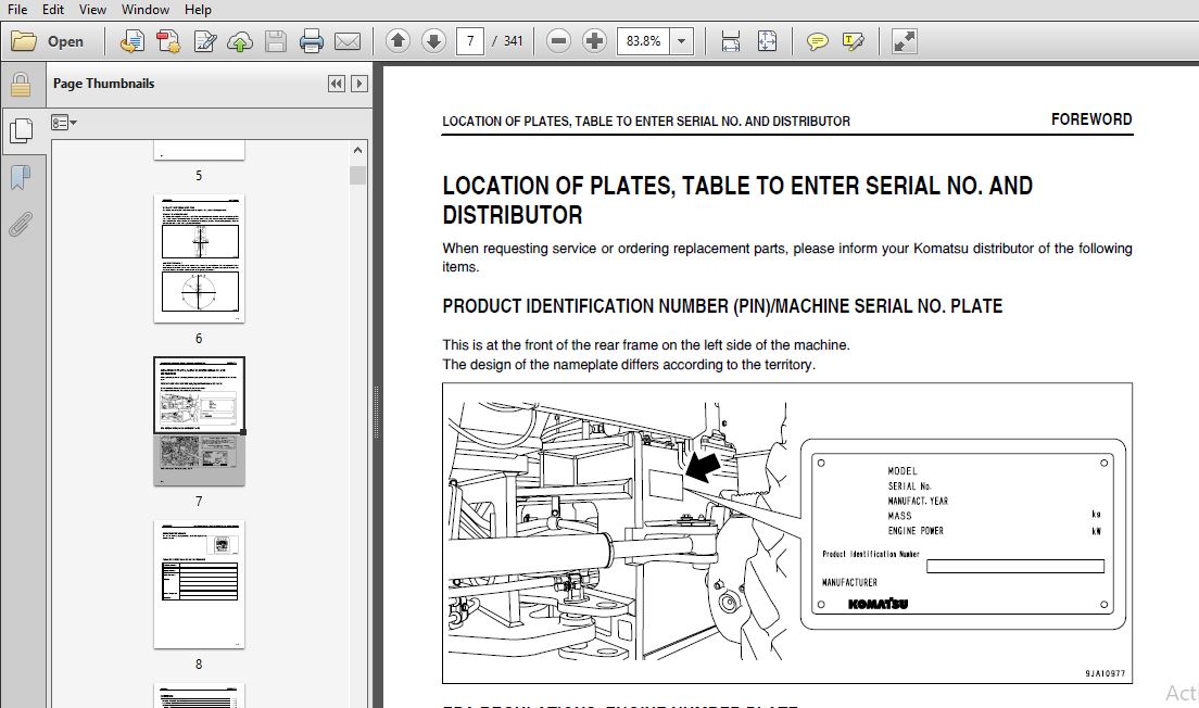 Komatsu Motor Grader GD555-5 Operation & Maintenance Manual SN 55008 ...