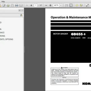 Komatsu Motor Grader GD655-5 55001 and up Operation & Maintenance Manual TEN00368-01- DOWNLOAD