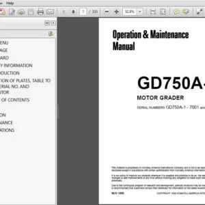Komatsu Motor Grader GD750A-1 Operation & Maintenance Manual SN 7001 and up - PDF DOWNLOAD