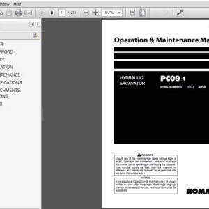 Komatsu PC09-1 Hydraulic Excavator Operation & Maintenance Manual SN 14277 And Up - PDF DOWNLOAD
