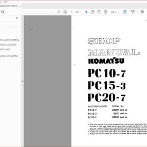 Komatsu PC10-7, PC15-3, PC20-7 Excavator Shop Manual SN 25001, 5001, 35001 and up - PDF DOWNLOAD