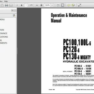 Komatsu PC100,100L-6 PC120-6 PC130-6 Mighty Hydraulic Excavator Operation & Maintenance Manual SN 41401 15106 50201 and up - PDF DOWNLOAD