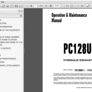 Komatsu PC128US-1 Hydraulic Excavator Operation & Maintenance Manual SN 1715 and up - PDF DOWNLOAD