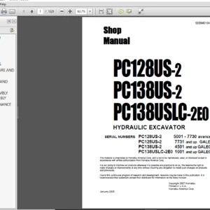 Komatsu PC128US-2 PC138US-2 PC138USLC-2E0 HYDRAULIC EXCAVATOR Service Repair Manual - PDF Download