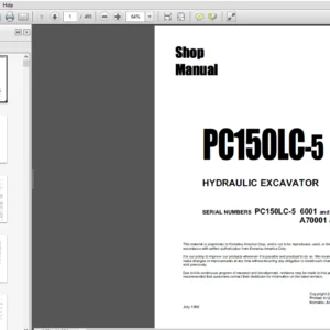 Komatsu PC150LC-5 Hydraulic Excavator Shop Manual 6001 and up, A70001 and up - PDF DOWNLOAD