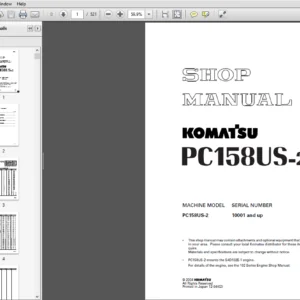 Komatsu PC158US-2  Hydraulic Excavator Shop Manual 10001 and up - PDF DOWNLOAD
