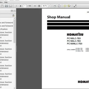 Komatsu PC160LC-7E0, PC180LC-7E0, PC180NLC-7E0 Excavator Manual UEN01892-04 - PDF DOWNLOAD
