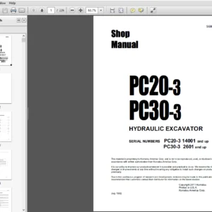 Komatsu PC20-3, PC30-3 14001 and up, 2601 and up Hydraulic Excavator Shop Manual - PDF DOWNLOAD