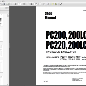 Komatsu PC200-2, PC200LC-2, PC220-2, PC220LC-2 15001, 11001 and up Excavator Shop Manual - PDF DOWNLOAD