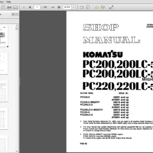 Komatsu PC200-5 MIGHTY, PC200LC-5 MIGHTY, PC220-5, PC220LC-5 Excavator Shop Manual - PDF DOWNLOAD