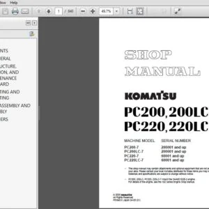 Komatsu PC200-7, PC200LC-7, PC220-7, PC220LC-7  Excavator Shop Manual SEBM024314 - PDF DOWNLOAD