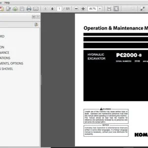 Komatsu PC2000-8 Hydraulic Excavator Operation & Maintenance Manual SN 20186 and up TEN00366-01 - PDF DOWNLOAD