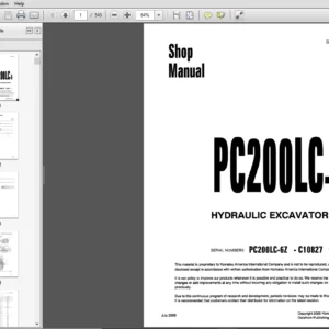 Komatsu PC200LC-6Z  Hydraulic Excavator Shop Manual C10827 and up - PDF DOWNLOAD