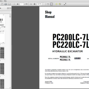 Komatsu PC200LC-7L, PC220LC-7L Hydraulic Excavator Shop Manual A86001 and up - PDF DOWNLOAD