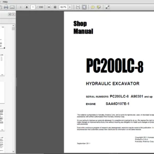 Komatsu PC200LC-8  Hydraulic Excavator Shop Manual A90301 and up - PDF DOWNLOAD