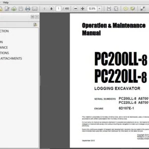 Komatsu PC200LL-8 PC220LL-8 Logging Excavator Operation & Maintenance Manual SN A87001 and up - PDF DOWNLOAD