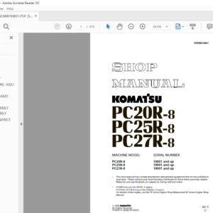 Komatsu PC20R-8, PC25R-8, PC27R-8 Hydraulic Excavator Shop Manual SN 10001 and up - PDF DOWNLOAD