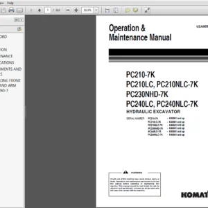 Komatsu PC210-7K PC210LC, PC210NLC-7K PC230NHD-7K PC240LC,PC240NLC-7K Hydraulic Excavator Operation & Maintenance Manual - PDF Download