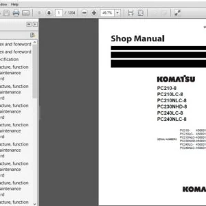Komatsu PC210-8, PC210NLC-8, PC230NHD-8, PC240LC-8, PC240NLC-8 Excavator Shop Manual UEN00084-07