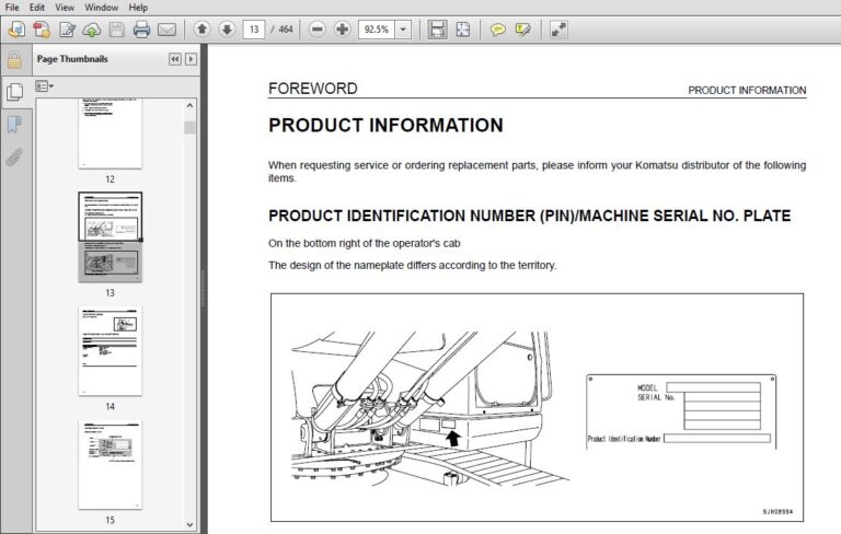 Komatsu PC210 PC240NLC-8 UEAM004904 Operation & Maintenance Manual ...