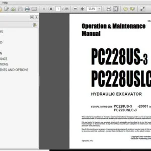 Komatsu PC228US-3 PC228USLC-3 Hydraulic Excavator Operation & Maintenance Manual SN 20001 and up - PDF DOWNLOAD