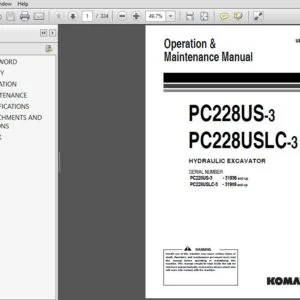 Komatsu PC228US-3 PC228USLC-3 Hydraulic Excavator Operation & Maintenance Manual - PDF DOWNLOAD