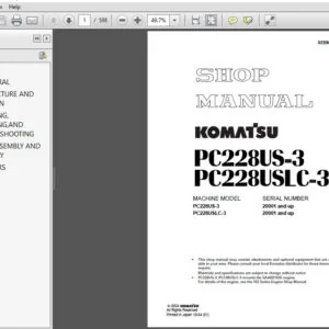 Komatsu PC228US-3, PC228USLC-3 Hydraulic Excavator Shop Manual SEBM023104 - PDF DOWNLOAD