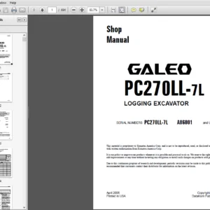 Komatsu PC270LL-7L GALEO Logging Excavator Shop Manual A86001 and up - PDF DOWNLOAD