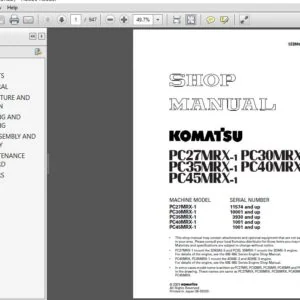 Komatsu PC27MRX-1, PC30MRX-1, PC35MRX-1, PC40MRX-1, PC45MRX-1 Excavator Shop Manual SEBM016808 - PDF DOWNLOAD