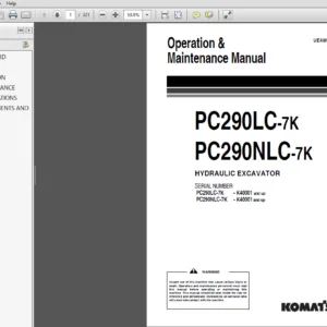 Komatsu PC290LC-7K PC290NLC-7K HYDRAULIC EXCAVATOR Operation & Maintenance Manual - PDF Download