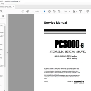 Komatsu PC3000-6 Hydraulic Mining Shovel Service Manual SN 06208, 46151 and up - PDF DOWNLOAD