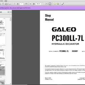 Komatsu PC300LL-7L GALEO Hydraulic Excavator Shop Manual A85001 and up - PDF DOWNLOAD