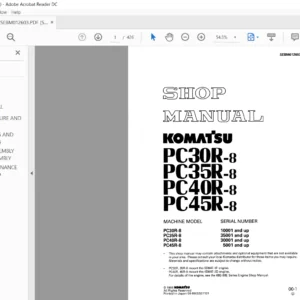 Komatsu PC30R-8, PC35R-8, PC40R-8, PC45R-8 Hydraulic Excavator Shop Manual - PDF DOWNLOAD