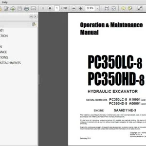 Komatsu PC350LC-8 PC350HD-8 Hydraulic Excavator Operation Manual SN A10001, A00001 and up - DOWNLOAD