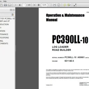 Komatsu PC390LL-10 Log Loader Road Builder Operation & Maintenance Manual SN A50601 and up - PDF DOWNLOAD
