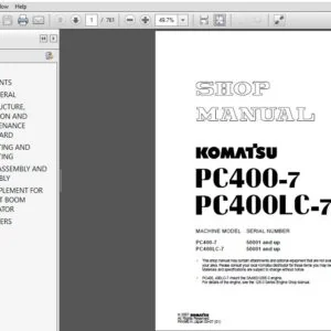 Komatsu PC400-7, PC400LC-7  Hydraulic Excavator Shop Manual SEBM037602 - PDF DOWNLOAD